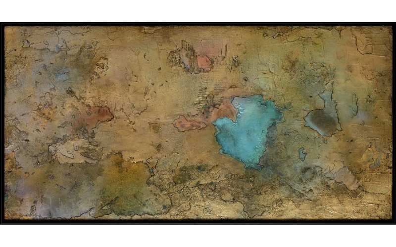 Lake landscape. Mixed on copper<br>0,72 x 1,42